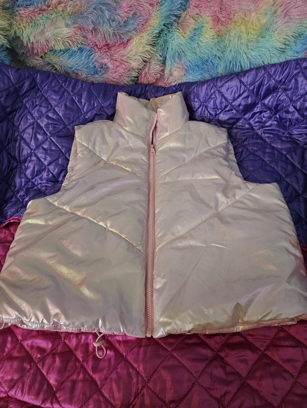Almost Famous  Iridescent Light Pink Puffer Vest - Sleeveless Jacket